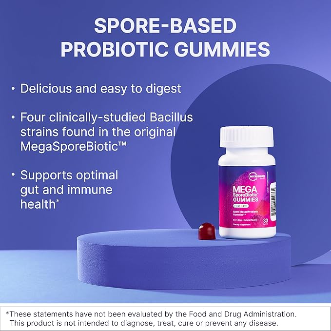 Microbiome Labs MegaSporeBiotic Kids Probiotic - Spore Based Gummy Probiotics for Kids - Supports Gut Health &amp Immunity with Bacillus Probiotic Blend - Berry Flavored (30 Gummies)