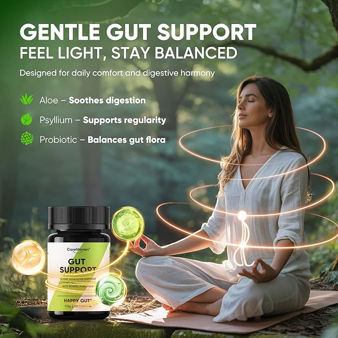 Gut Support Capsules - 15-Day Digestive Support with Psyllium Husk &amp Senna Leaf - Aids Bowel Function &amp Gut Wellness - 60 Active Capsules (2PCS)