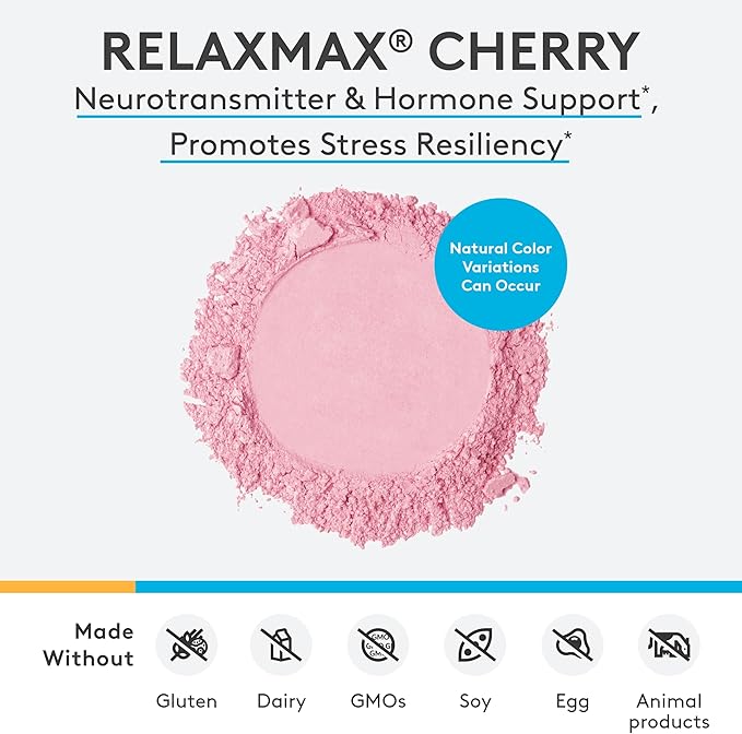 XYMOGEN RelaxMax Drink Mix - Promotes Relaxation Stress Resiliency + Hormone Support - Magnesium Powder with Myo-Inositol GABA L-Theanine - Cherry Flavor Mood Support Supplement (8.25 oz)