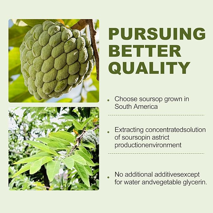 (3 Pack) Soursop Graviola Liquid Drops 2000mgImmune BoostCell Support &amp RegenerationNatural AntioxidantSoursop Extract - 98% Sugar/Gluten Free Natural Flavor 6 Fl Oz