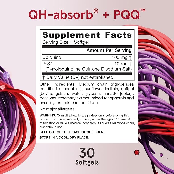 Jarrow Formulas QH-absorb + PQQ - 30 Softgels - Dietary Supplement Supports Mitochondrial Biogenesis Energy Production &amp Cardiovascular Health - Up to 30 Servings