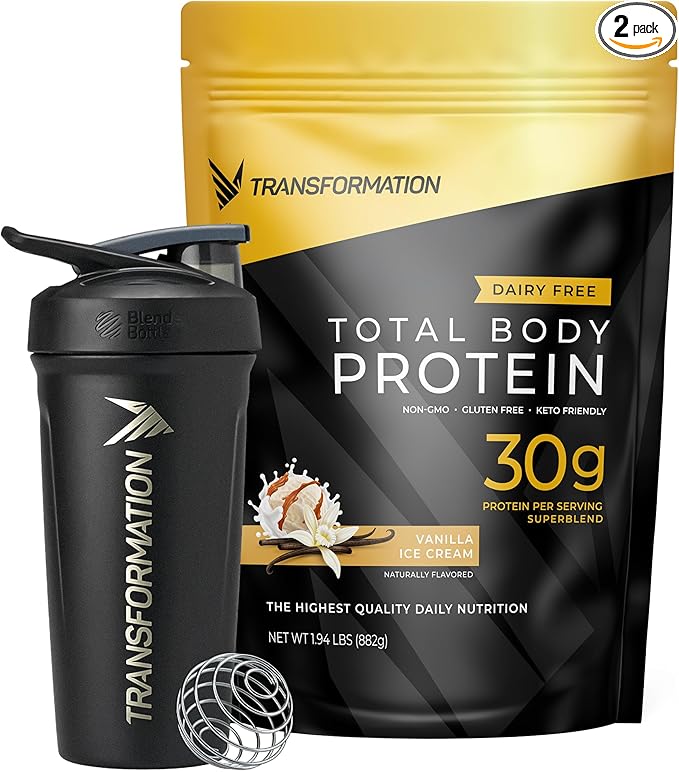 Transformation Vanilla Protein Powder &amp Performance Insulated Shaker Bottle | 30G Multi-Protein Superblend | Collagen Peptides Egg White &amp Plant Blend | MCT Oil | BCAA Amino Acids