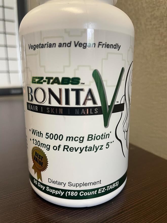 Essential Source Bonita V Vegan Hair Nails and Skin Vitamins for Women - 20 Active Ingredients Including Biotin - Stronger Nails Healthy Skin Hair Growth - 180 EZ-TAB Veggie Tablets