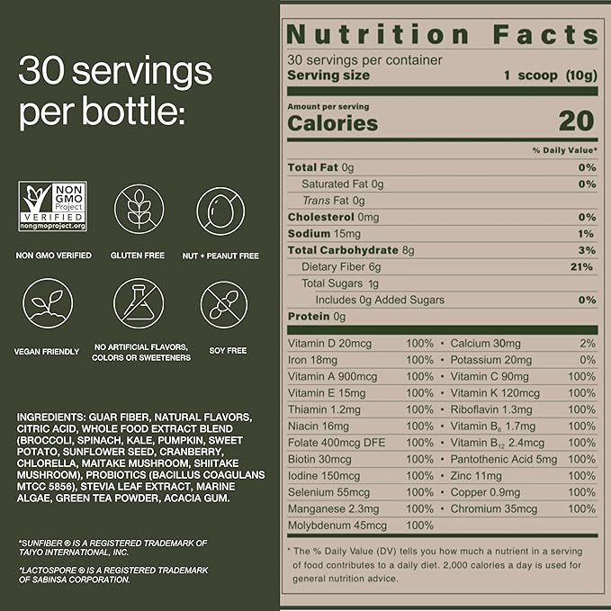 B.WILD Plant-Based Multivitamin Superfood Drink Mix – Refreshing Peach Green Tea with Vitamins Minerals Prebiotics &amp Probiotics for Gut Health &amp Daily Wellness – 30 Servings – Vegan Gluten-