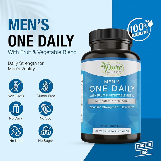 Pure By Nature One Daily Multivitamin for Women &amp Men Bundle Pack Multi Vitamins and Minerals Supplement for Immune Support with Vitamin B12 Gluten-Free &amp Non-GMO Each with 60 Veggie Capsule