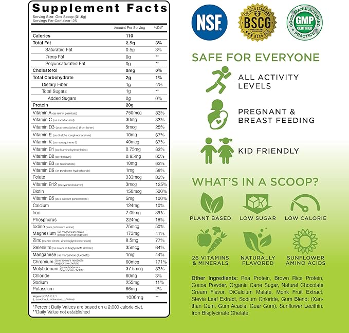 TRU Supplements Plant Based Protein Powder Natural Chocolate Cream 25 Servings with ACV Apple Cider Vinegar Organic 45 Servings Complete Health and Fitness Support Pack