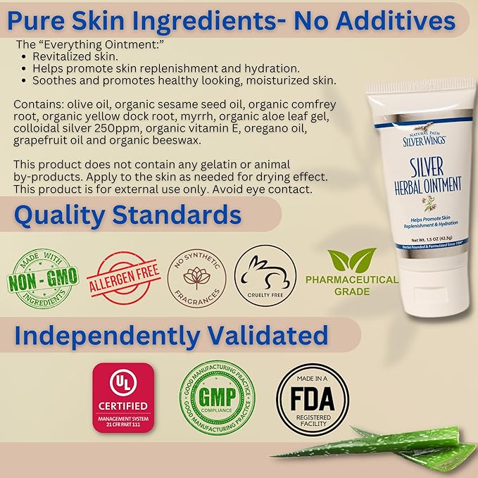 Natural Path Silver Wings Supplements - Colloidal Silver 500 ppm (1 oz / 30 ml) Immune Support Plus Herbal Ointment 250 ppm (1.5 oz)