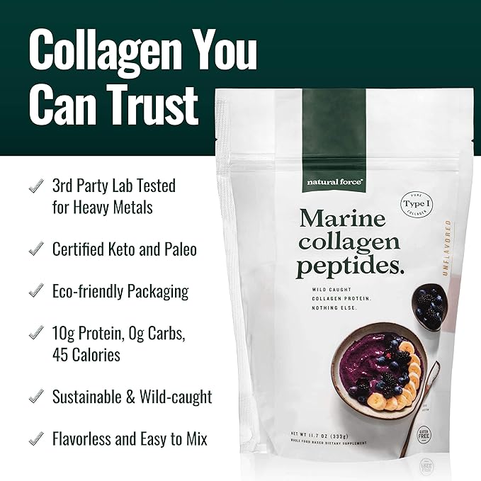 Natural Force Whey Protein Powder – Chocolate 5 lbs Clean Marine Collagen Powder 11.7 Ounce