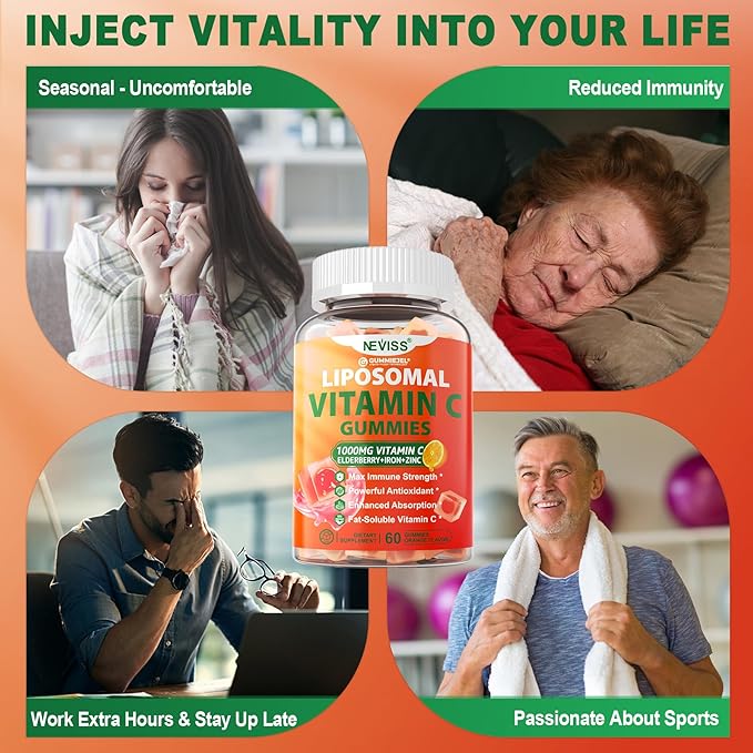 NEVISS 1Pack Liposomal Vitamin C 1000mg Gummies + 1Pack Lutein Zeaxanthin Supplements Gummies