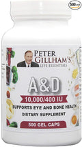 Peter Gillham's Life Essentials Vitamin A &amp D (10000IU &amp 400IU) 500 Gels Support Immune System Strong Bones &amp Teeth Essential for Eye &amp Skin Health. Gluten Free. Made in USA