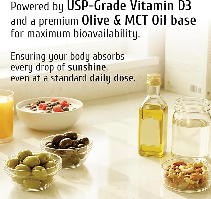 Vitamin D3 2000 IU (50 mcg) with USP-Grade Provitas® Vitamin D3 Dual Olive &amp MCT Oil for Enhanced Absorption Bone Muscle &amp Immune Support Non-GMO 360-Day Supply