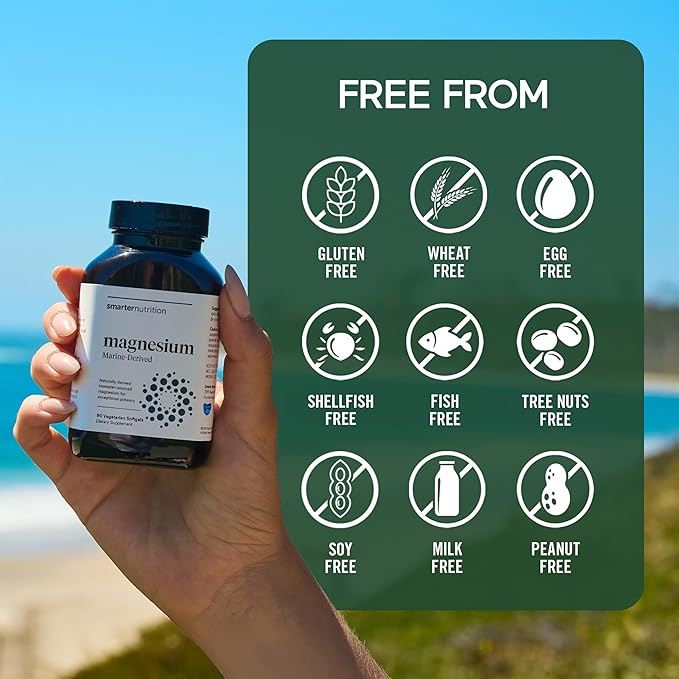 Smarter Nutrition Marine Magnesium Supplement 300mg - Naturally Sourced Clinically Tested Magnesium + Avocado Oil &amp AstraGin for High Absorption - Non-GMO (90 Count (Pack of 6))