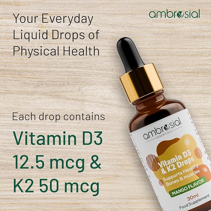 AMBROSIAL Vitamin D3 K2 Drops - for Adults and Kids (Pack of 1-30ml)