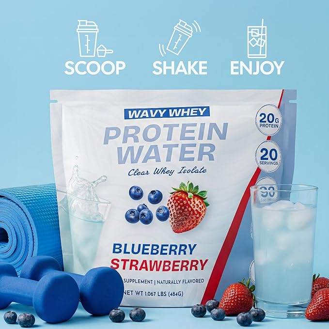 Clear Protein Protein Water Blueberry Strawberry 20 Servings 20G Protein 100% Grass Fed Whey Protein Isolate 90 Calories Fitness Drink Supplement Nutrition