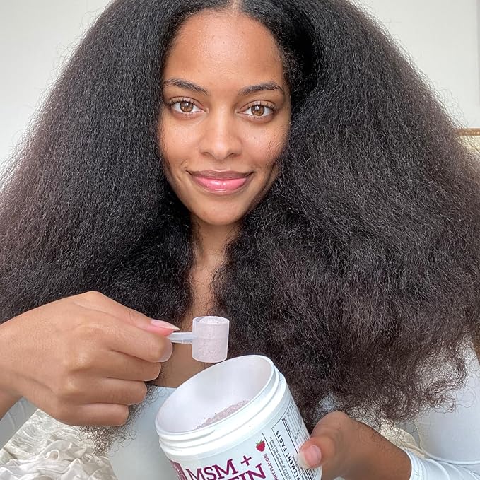 Qhemet Biologics MSM + Biotin Hair Nutrient Drink Mix - Vitamins Powder to Support Lush Volume - Bamboo Silica &amp Vitamins D3 + B12 for Hair Health - Jumpstart Your Hair Growth Journey (8.5 oz)