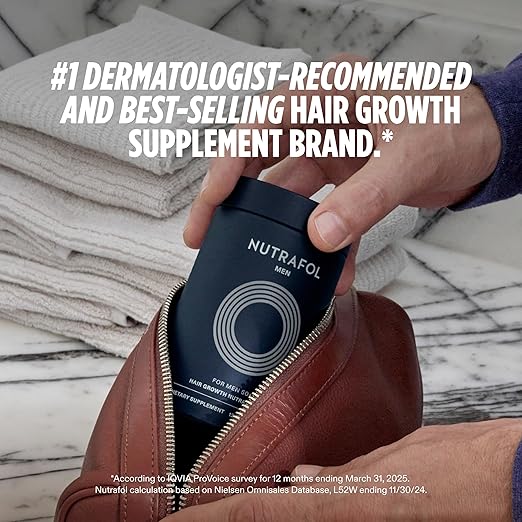 Nutrafol Men 50+ Hair Growth Supplements Clinically Tested for Visibly Thicker Hair and Scalp Coverage #1 Dermatologist-Recommended Hair Growth Supplement Brand - 2 Month Supply 2 Refill Pouches