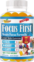 Focus First Kids Focus and Attention Supplements Teen Vitamin Brain Support Focus Gummies For Teens Brain Supplements For Memory And Focus For Kids Vegan Non-GMO Fruity Flavor – 60 Gummies
