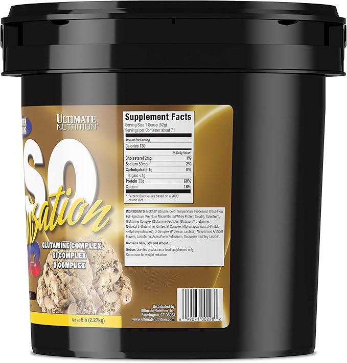 Ultimate Nutrition Iso Sensation 93 with Glutamine Whey Protein Isolate Powder 30 Grams of Protein Low Carb Protein Shakes Keto Friendly 5 Pounds Café Brazil Flavoured