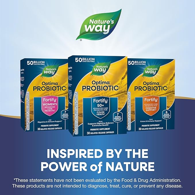 Nature's Way Fortify Optima Probiotic for Adults 50+ 50 Billion Live Cultures Supports Digestive Balance Colon &amp Immune Health* No Refrigeration Needed 30 Capsules (Packaging May Vary)