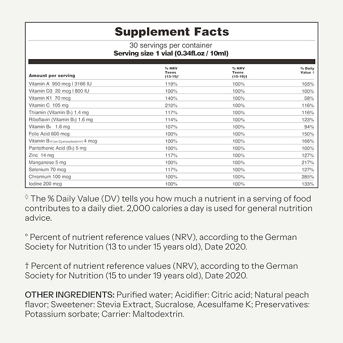 Vitabaum Multivitamin Teens - Vitamins for Teenage Boys &amp Girls - Supports Growth - 30 Vials - 0.34 fl.oz (10ml) Each - Innovative Twist and Mix System™ for Fast Absorption - Vegan