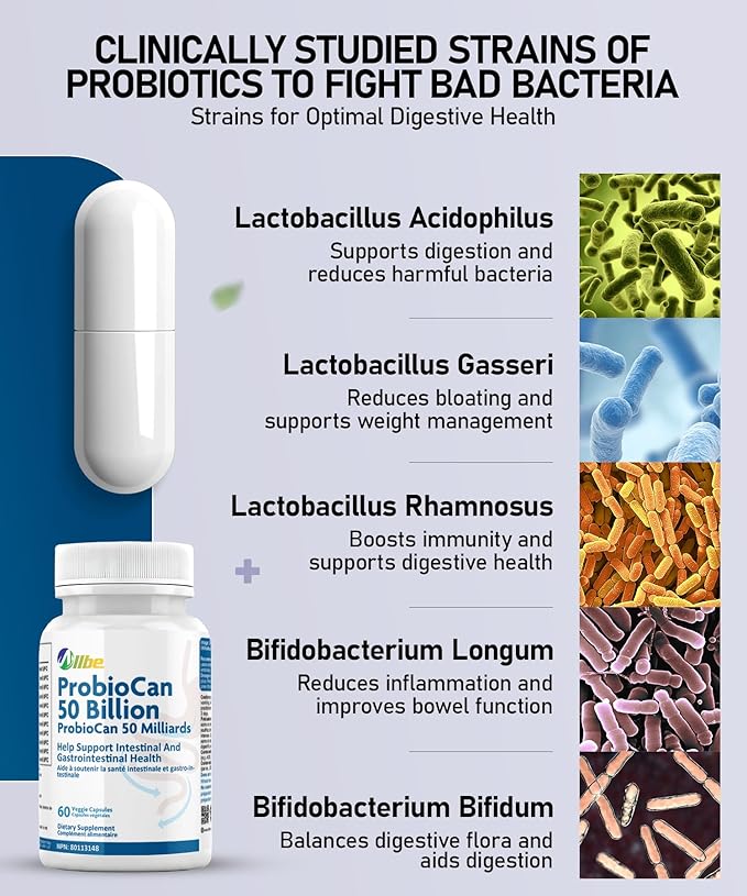 ProbioCan - Probiotic 50 Billion CFU (60 Servings) 11 Strains of Lactobacillus &amp Bifidobacteria Supports Digestive Health &amp Immune Function Probiotics for Women &amp Men - Pack of 1