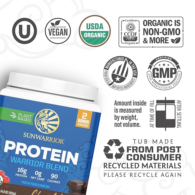 Organic Plant Based Protein Powder | Vegan Organic Protein Powder Chocolate Flavored with BCAA Amino Acids &amp Hemp Seed Pea Blend | Non-GMO Soy Dairy Filler &amp Gluten Free (Chocolate 17 Serving