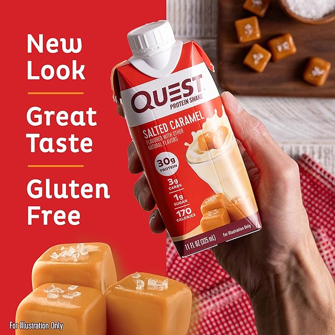 Quest Nutrition Ready to Drink Salted Caramel Protein Shake 30g Protein 3g Net Carbs Gluten Free Keto Friendly 11 fl.oz 4 Count(Pack of 3)