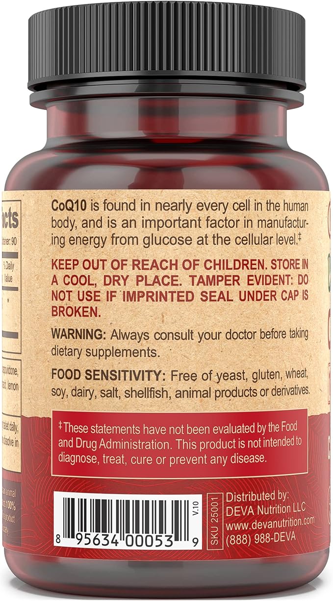 DEVA Vegan Vitamins Coenzyme Q10 100mg - Potent &amp Affordable in One Bottle - Chewable 90 Tablets (Pack of 1)