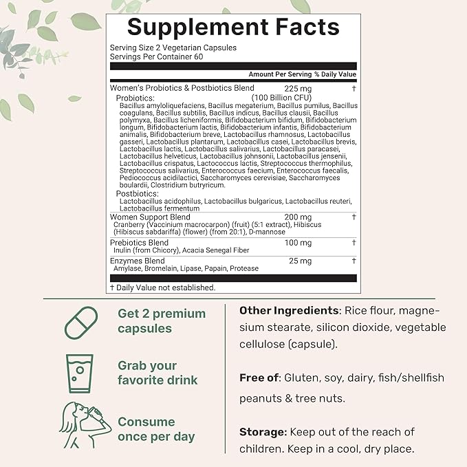 Micro Ingredients Probiotics for Women 100 Billion CFU 120 Veggie Capsules | 40 Strains Womens Probiotic Blend with Cranberry D-Mannose &amp More | pH Balance Urinary Tract &amp Gut Health Suppor
