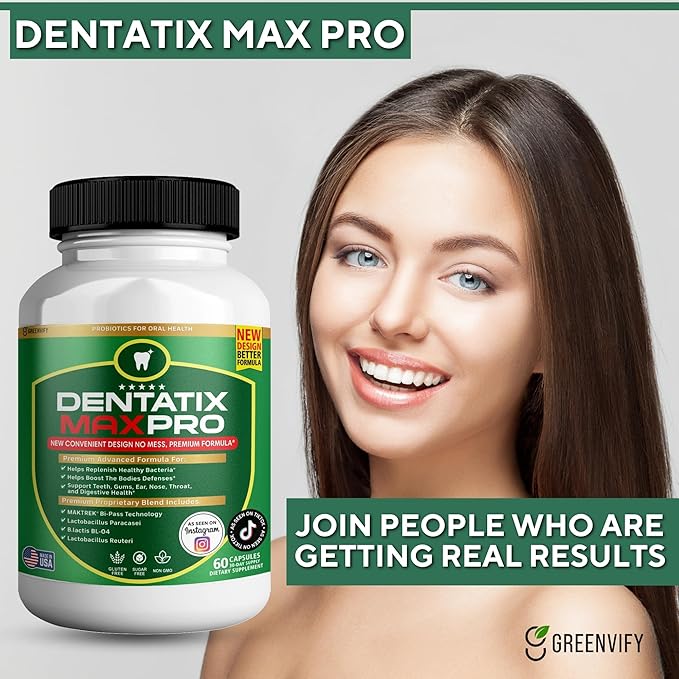 Dentatix Max Pro for Gums and Teeth Health &amp Fresh Breath - 40 Billion CFU Advanced Oral Probiotics for Mouth Bad Breath Capsule Supplement (8)