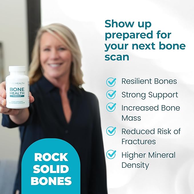 PUREHEALTH RESEARCH Bone Health Formula Calcium &amp Magnesium Supplement - with Iron Zinc Copper Vitamin D C K2 &amp More - Bone &amp Joints Vitamins for Women &amp Men 150 Capsules