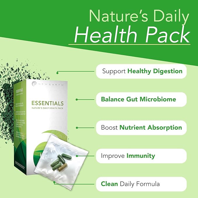 New Earth Essentials Daily Gut Health Packets | Probiotics Digestive Enzymes &amp Organic Wild Microalage | 5-Capsule Daily Packs | 30-Day Supply | Vegan &amp Non-GMO