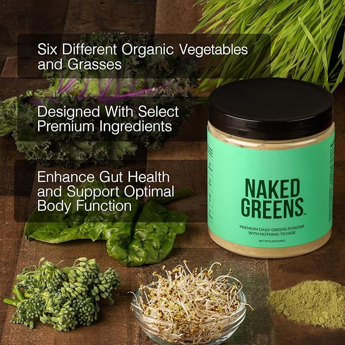 NAKED Super Greens Powder Organic Greens Supplement - Only 10 Premium Ingredients - Vegan Non-GMO Prebiotic and Probiotic - 35 Servings
