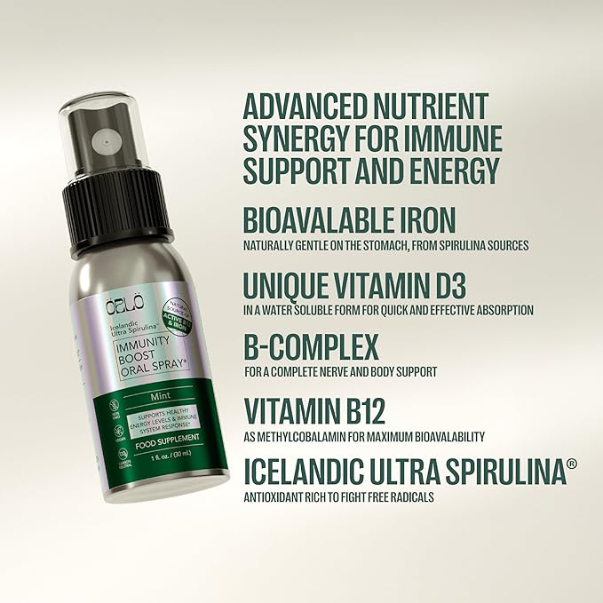 Orlo Immunity Boost Multivitamin for Adults with VIT B12 &amp B Vitamin Complex Vegan Vitamin D3 &amp Icelandic Ultra Spirulina – Fast-Absorbing Immune &amp Energy Support Mint Flavour 60 Servin