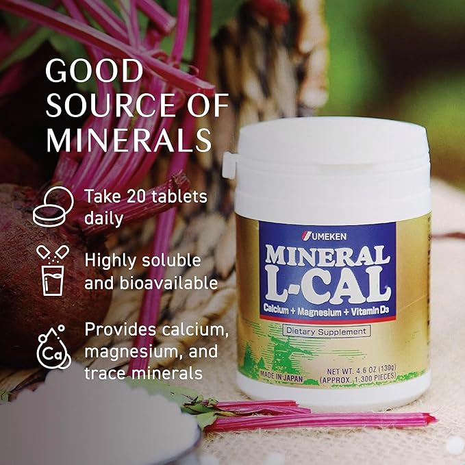 Umeken Mineral L-Cal Calcium with Vitamin D3 2 Month Supply Water Soluble Ball Format with Magnesium &amp Minerals Fast Absorbing Calcium Magnesium D3 Supplement 1300 Balls 130g Pack of 1