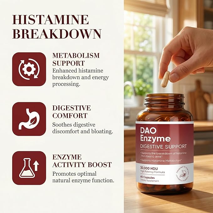 DAO Enzyme Supplement for Histamine Support Before-Meal Support for Post-Meal Digestive Comfort Everyday Clarity &amp Overall Wellness Supports Fermented &amp Aged Foods 60 Capsules