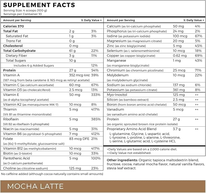 Vegan Elemental Shake – Nutrient-Rich Powder Nutritional Support Natural Ingredients Non-GMO Gluten-Free Organic Sprouted Rice Protein (2.2 Pound Mocha Latte)