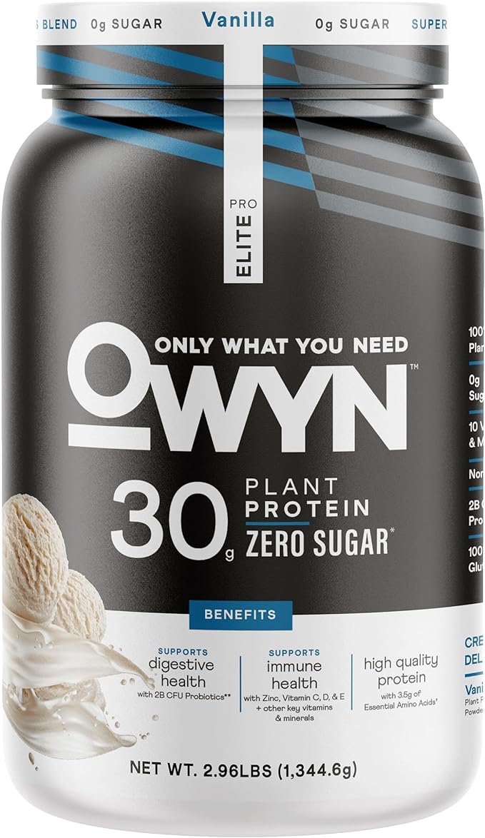 OWYN Only What You Need Pro Elite Vanilla Flavored Protein Powder 32g Protein 0g Sugar 4g Fiber High Protein Dairy Free Gluten Free Plant Based Protein Powder 2.9LB