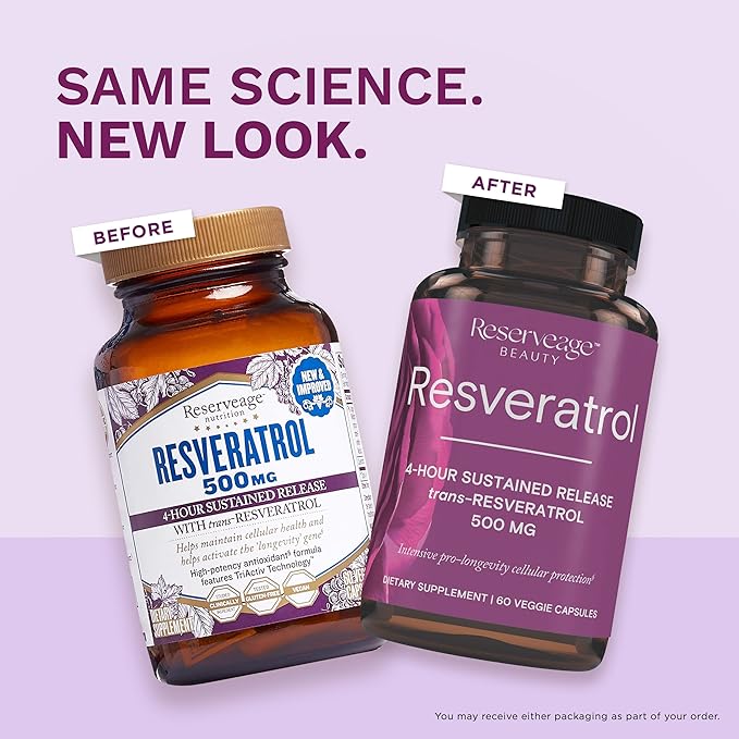 Reserveage Beauty Resveratrol 500 MG Trans-Resveratrol Antioxidant Supplement for Heart and Cellular Health Supports Healthy Aging and Immune System Paleo Keto (120 Capsules 120 Servings)