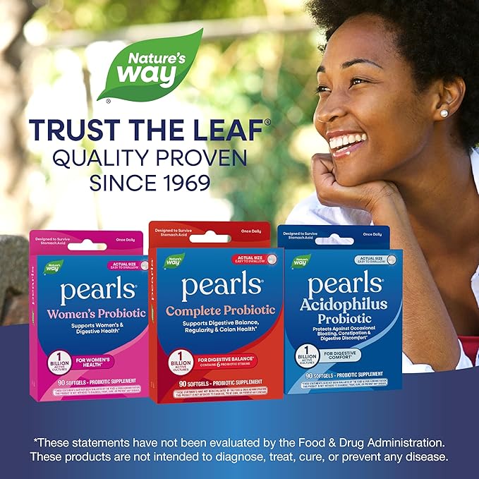Nature's Way Pearls Complete Probiotic Supports Digestive Balance* 1 Billion Live Cultures Supplement for Men and Women No Refrigeration Required 90 softgels