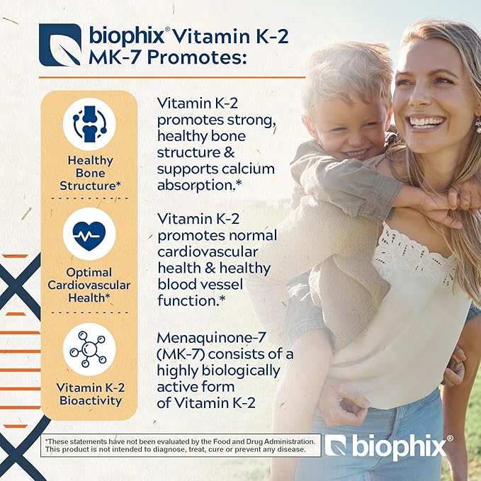 biophix Vitamin K2 MK-7 300mcg 120 Vegan Capsules – High-Potency Supplement for Bone Strength and Immune Health