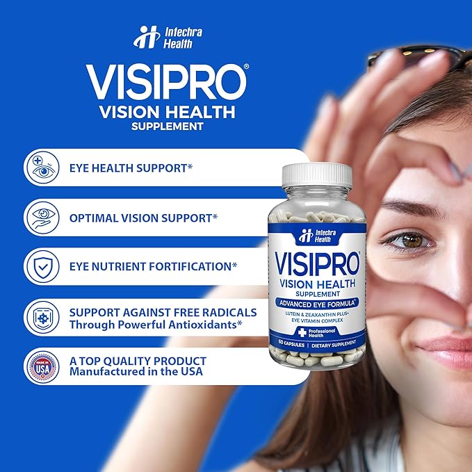 VISIPRO® 20-20 New Vision Health Supplement - Advanced Eye Vision Vitamins for Complete Eye Health Vision Support &amp Macular Free Radical Defense - 60 Veggie Caps