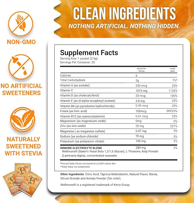 Dr. Price’s Electrolyte &amp Vitamin C Powder Packets – Immune Support Mandarin 20 Packs | 1000mg Vitamin C + Zinc 72 Trace Minerals | Sugar-Free Doctor-Formulated for Kids &amp Adults Made in