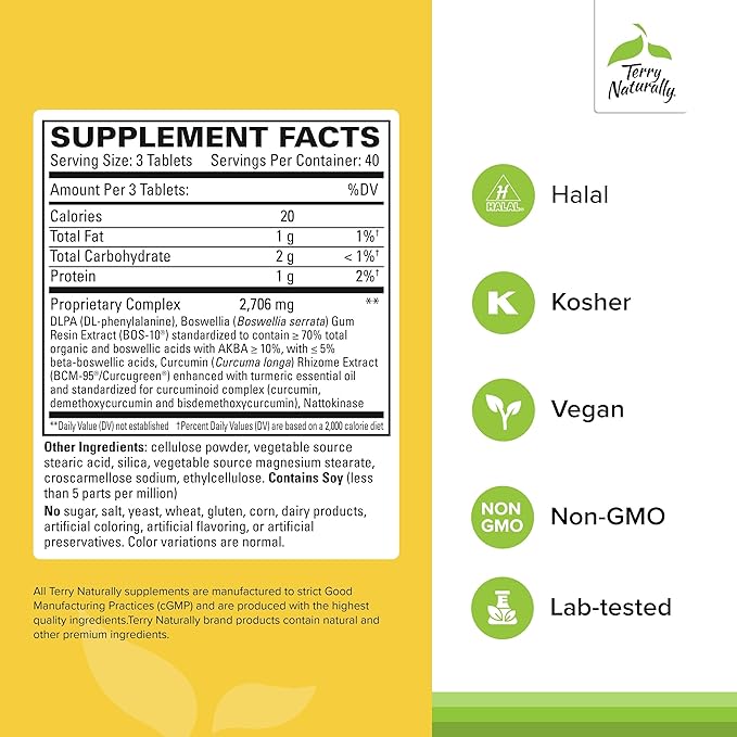 Terry Naturally Curamin Extra Strength - Curcumin &amp Boswellia for Healthy Circulation Support - Turmeric Supplement to Support Joints Muscle Health &amp Endorphin Production - 120 Tablets (Pack