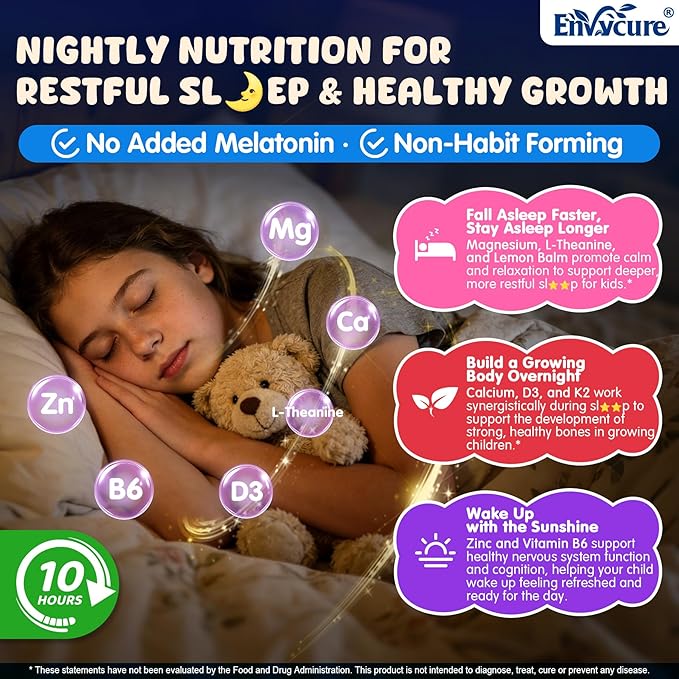 Kids 4+ Nighttime Multivitamin Melatonin Free Sleep Aid Gummies w/Magnesium Glycinate Saffron L-Theanine Calcium Inositol D3+K2 Zinc Supports Calm Mood Brain Bone &amp Immune Sugar Free 2