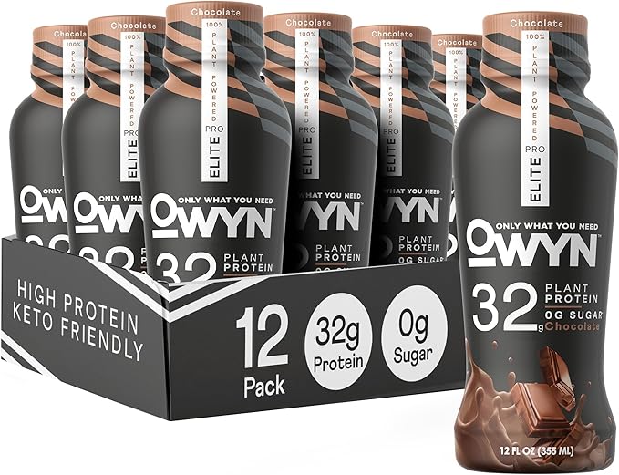 OWYN Only What You Need Pro Elite Vegan High Protein Keto Shake 32g Protein 12 Fl Oz (Pack of 12) and Pro Elite Vegan Plant-Based High Protein Keto Shake No Nut Butter Cup 32g Protein (Packaging M
