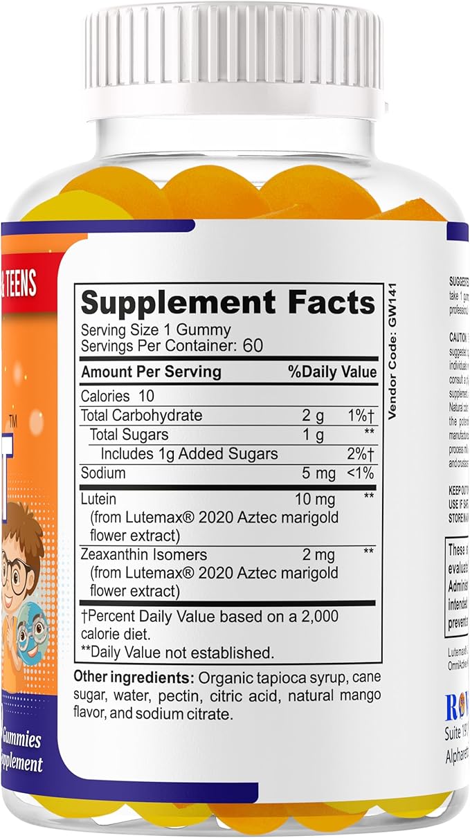 Eye Bright Lutein Gummies for Kids &amp Teens– Eye Vitamins with Lutein &amp Zeaxanthin – Eye Health Supplements for Vision Support – Vitamins for Eye Health &amp Macular Support – 60 Gummies