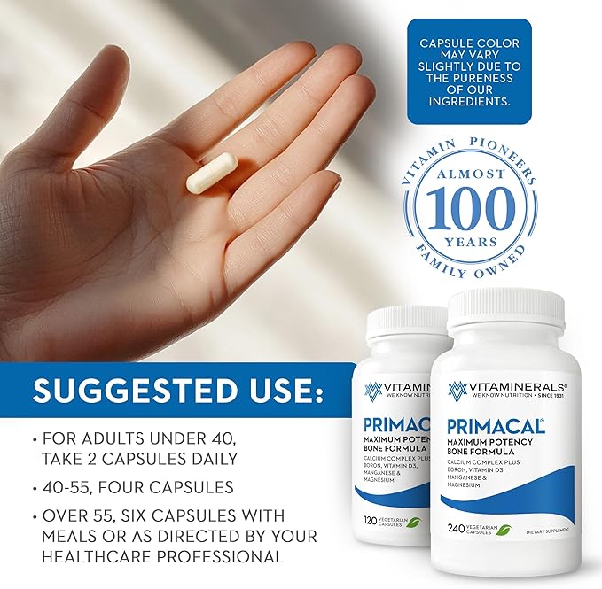 VITAMINERALS 95 Primacal® Bone Support Maximum Potency Calcium Magnesium for Bone Loss (240)