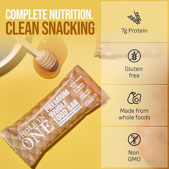 BrickHouse Nutrition Whole In One Bars: Healthy Snacks for Adults | Non-GMO Gluten Free Snack Bars | Real Fruits &amp Vegetables - Vanilla Almond Honey (12 Bars)