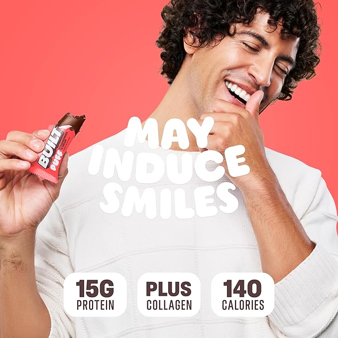 BUILT Bar Puff Protein Bars - Strawberries 'N Cream - 15g Protein Snack Bars with Collagen - Calorie Conscious &amp Gluten Free - 12 Count